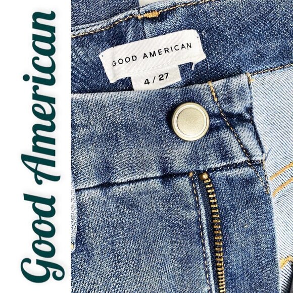 GOOD AMERICAN Good Legs Cigarette High Rise Busted Knee Distressed Jeans, Size 4 - Picture 11 of 13